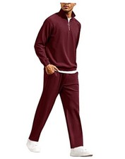 Men's Tracksuit 2 Piece Relaxed Fit Half-zip Sweatsuits XX-Large Wine Red