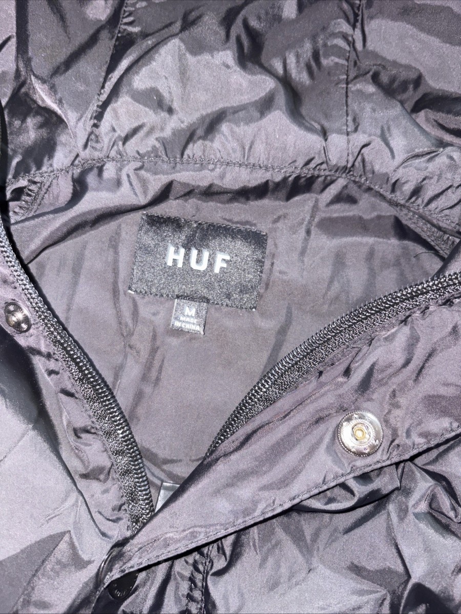 HUF Thrasher Jacket Mens Medium Black Hooded Anorak Windbreaker Pullover Skate View 3
