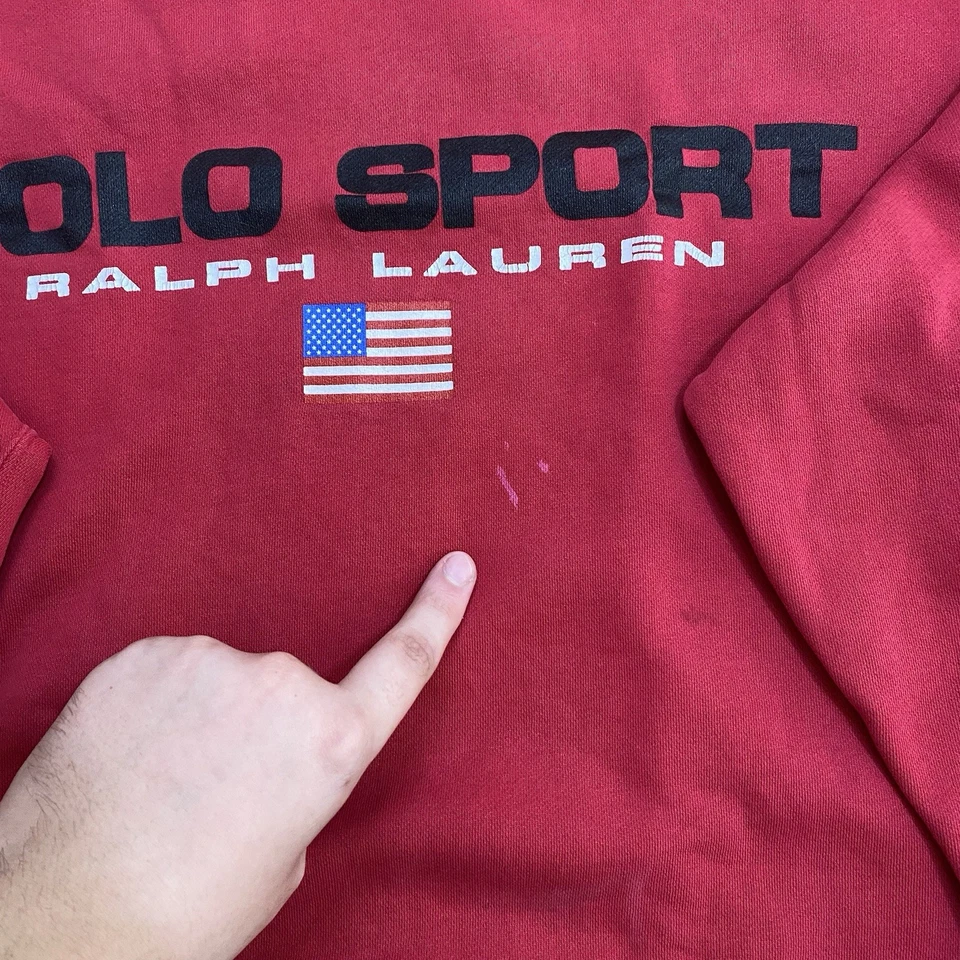 Vintage Ralph Lauren Polo Sport Men’s Large Red Sweatshirt American USA Flag 90s - Image 3 of 4