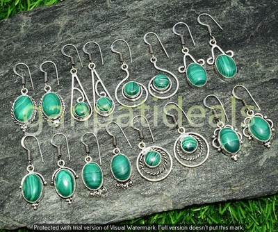 Malachite Gemstone Earrings 10pcs Wholesale Lots 925 Silver Plated Jewelry