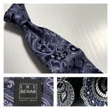 IKE BEHAR Blue Ornamental Paisley Woven Silk Tie USA made