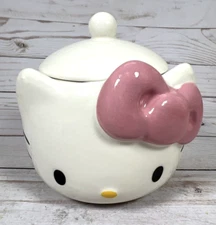 Hello Kitty Head Pink Bow Jar Sugar Canister Bowl w/ Lid Ceramic 4" New