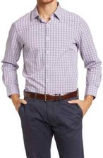  115 Quieti Mens Plaid Long Sleeve, Point Collar Woven Stretch Shirt,Purple, 2XL