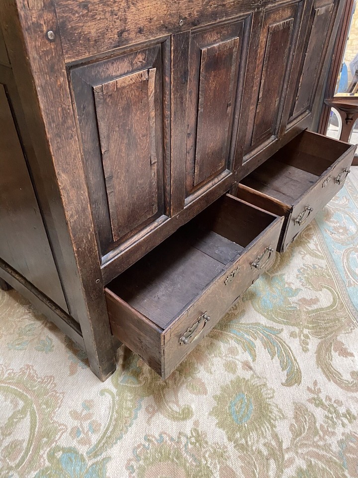 Antique Solid Oak Campaign Chest Large Box Storage Drawers Old