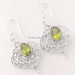 Solid-925-Sterling-Silver-Peridot-Gemstone-Filigree-Earrings-Designer-Jewelry