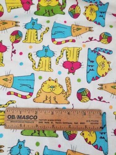 Colorful Cartoon Cats on White Cotton Flannel 1 1/2 Yards x 42" Joann Fabric - Picture 2 of 3