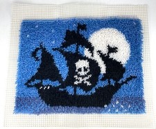 Finished Latch Hook WonderArt Pirate Ship Wall Art Rug 15" x 20"