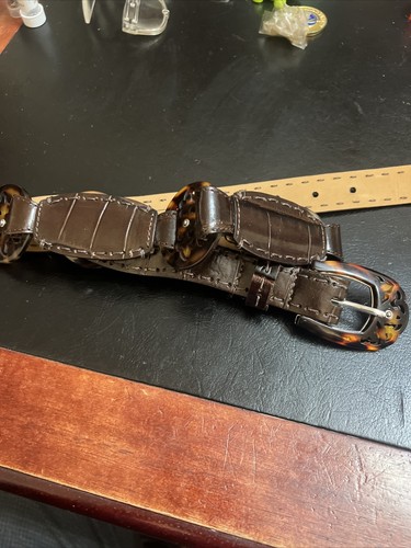 Beautiful Brighton Brown Leather Tortoise Shell Belt 28"-32" New! - Picture 4 of 7