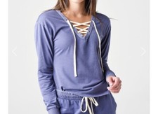 Z Supply Lacie Terry Long Sleeve Pullover Sweatshirt Size S Blue