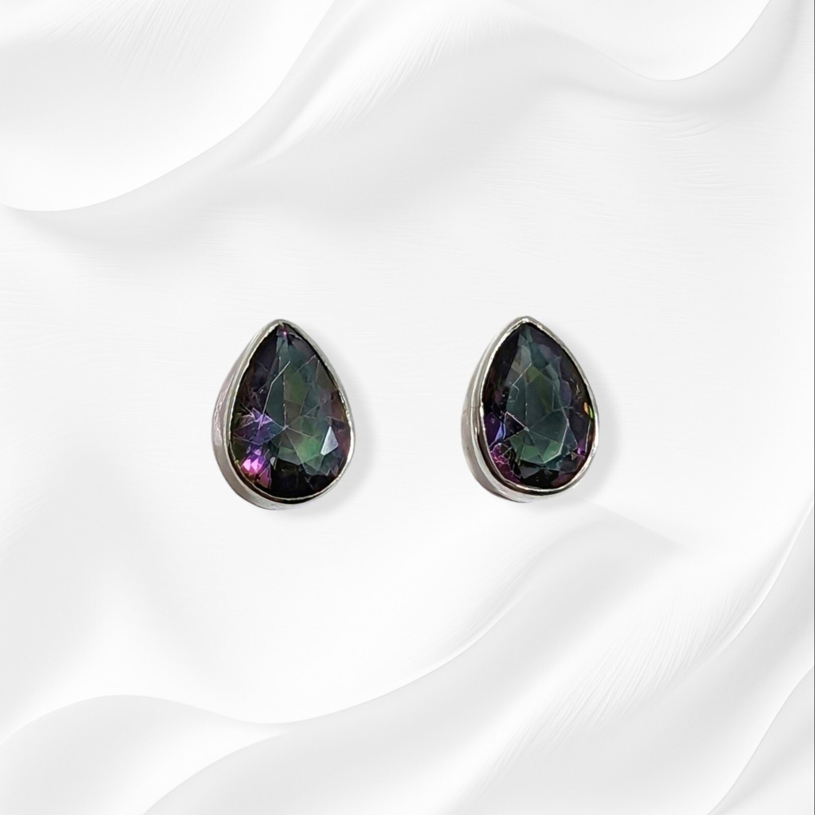 Authentic 925 Sterling Silver Mystic Topaz Stud Earrings