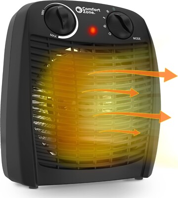 Comfort Zone Portable Fan-Forced Indoor Space Heater with Tip-Over Switch,  Black