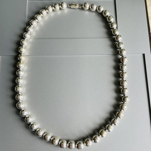 Vintage Taxco Mexico Sterling Silver Ball Beaded Necklace Signed HEAVY!