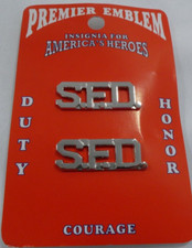 PREMIER EMBLEM-1/2"-"S.F.D." Letter Collar RANK COLOR NICKLE DRESS UNIFORM PIN