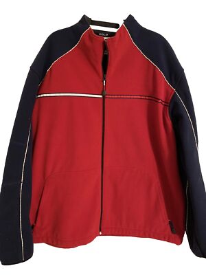 Tommy Hilfiger T | H Fleece Red Blue White Full Zip Jacket Zip Pockets Logo XL