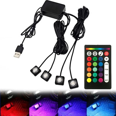 Car foot light RGB multi-color Bluetooth APP RF remote control Small size USB