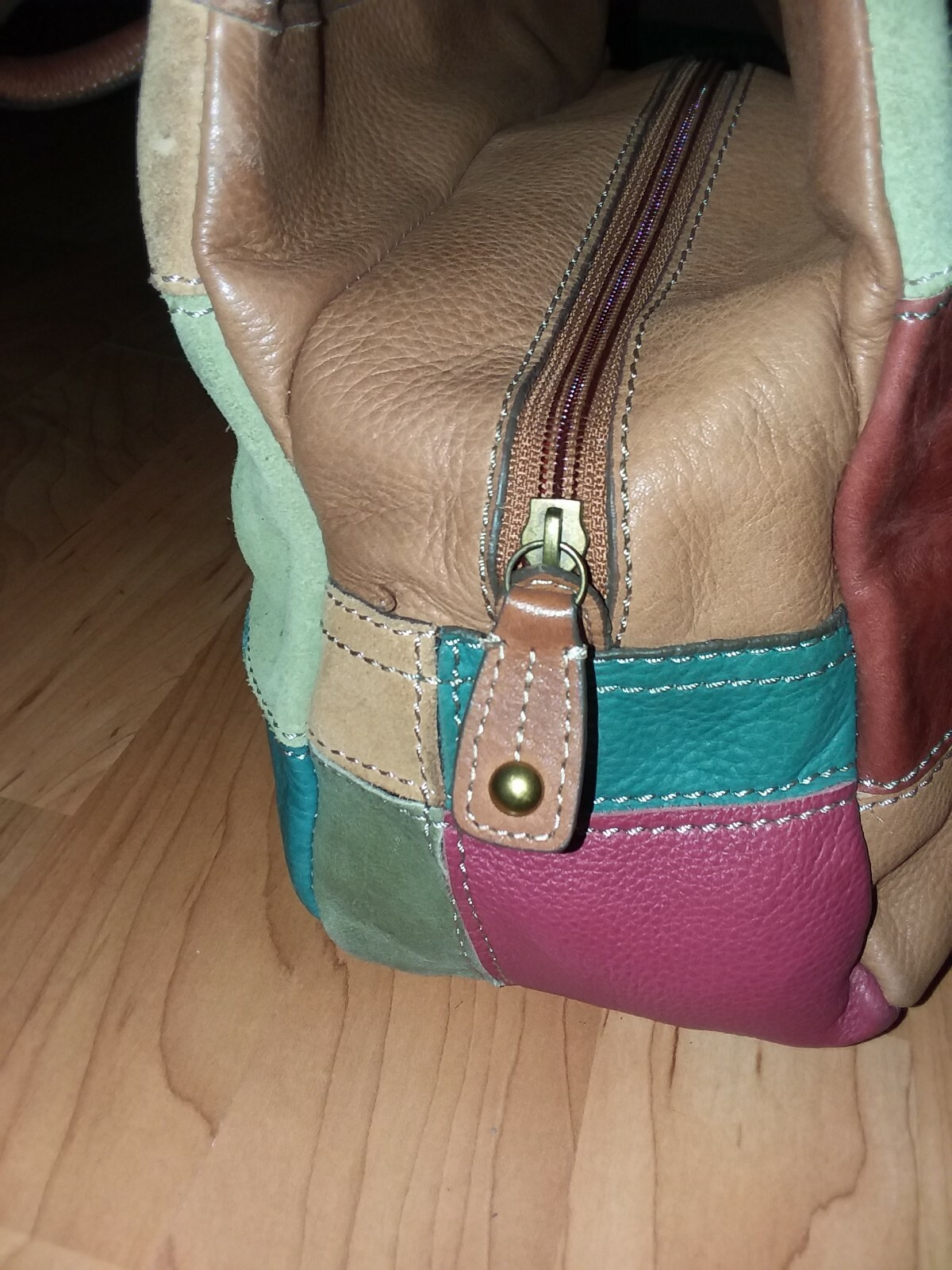 FOSSIL Multicolor  Patchwork Suede/Brown Leather … - image 9