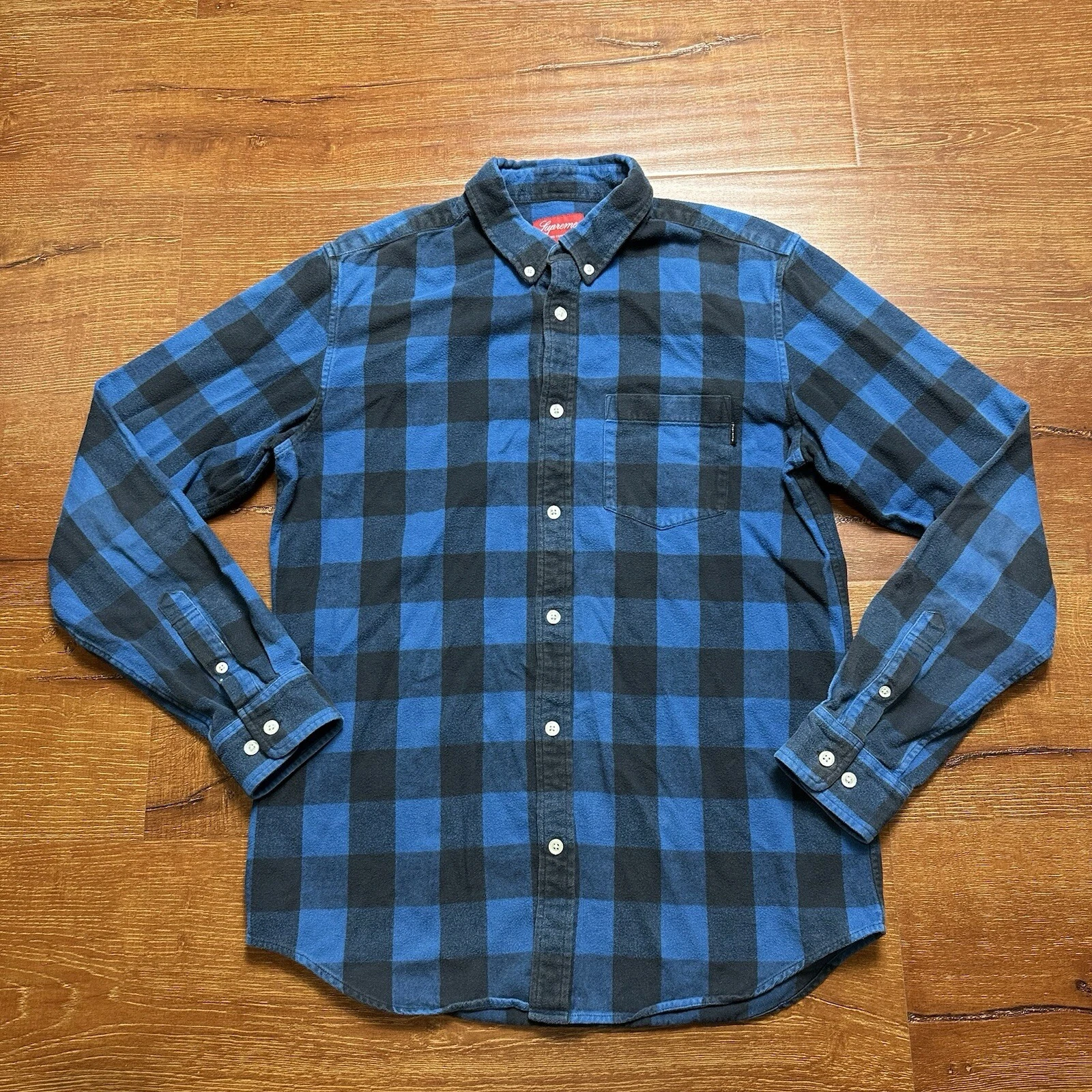 Camicia Supreme con bottoni M blu bufalo quadri manica lunga classica vissuta in