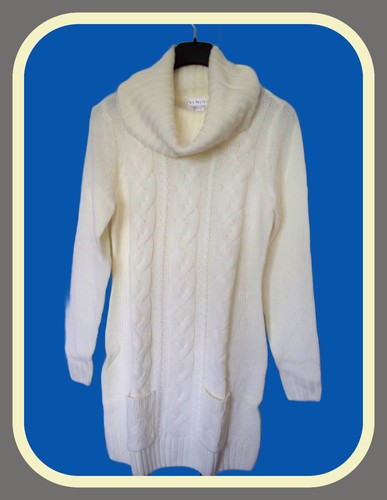 Abito maglione a costine nuovo M $54 bianco sporco VENUS cappuccio dettaglio cavo tasche anteriori - Foto 1 di 10