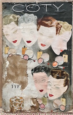 1930 s Coty Make-Up & Parfum Showcard, Advertising Display Board. 15x24''.