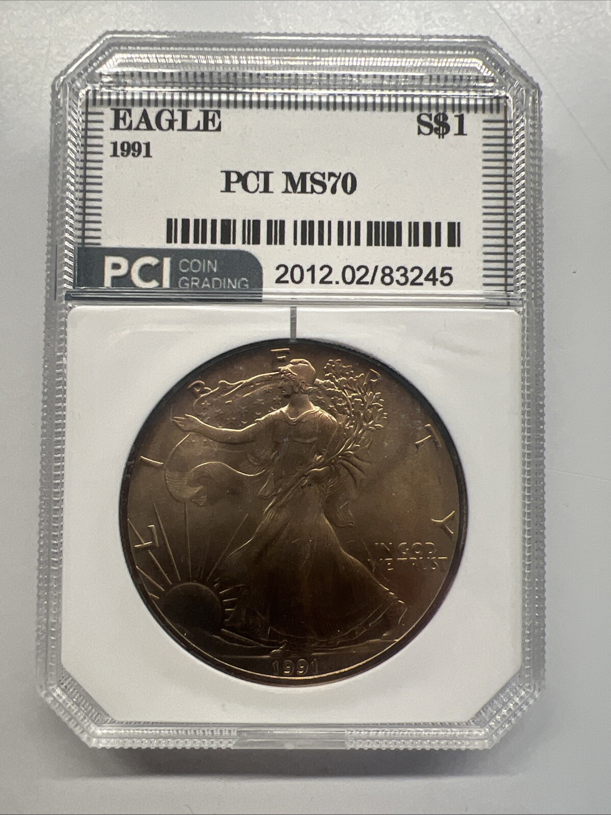 1991 $1 American Silver Eagle PCI Toned On Front Side