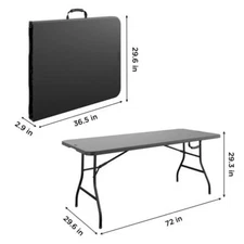 6ft Folding Table Heavy Duty Waterproof Resin Portable Indoor Outdoor Use Black