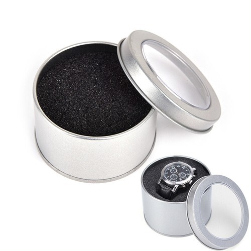 Silver Round Metal Jewelry Watch Box Display Case Watch Box Holder 6.5*4cm F Hw - Bild 1 von 8