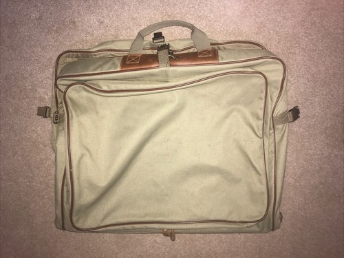 Unique.EDDIE BAUER Edition (not Ford) Beige Canvas & Leather Garment Bag Luggage - Picture 2 of 12
