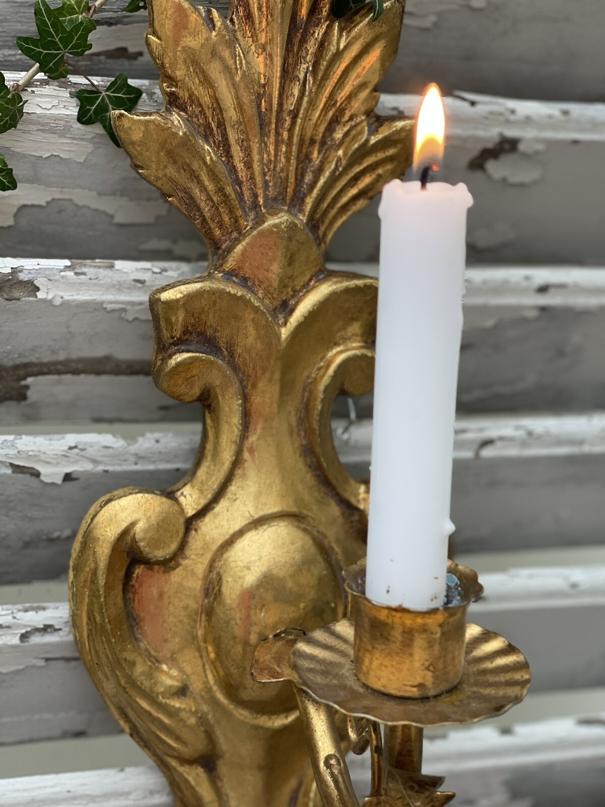 Lovely Large Gilt Candle Wall Sconce, Candle Wall Sconce, Gold Wall