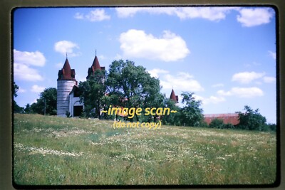 Eastern U.S. Farm with Castle style Barn in 1965, Kodachrome Slide t21b