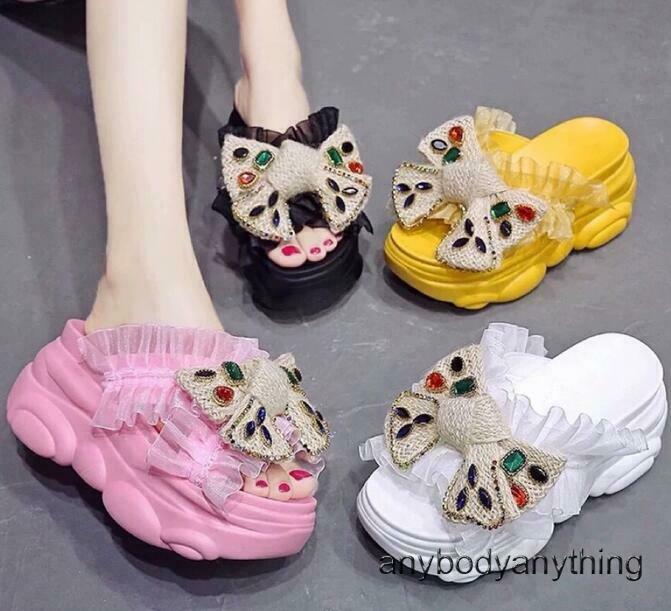 PANTOFOLA D’ORO Pantofole estive slip on da donna dolce fiocco punta aperta plateau tacco alto zeppa