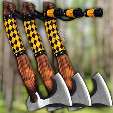 Lot of 3 Hand Forged Viking Dane Axe Ragnar Norse Axe Camping Tomahawk Hatchet