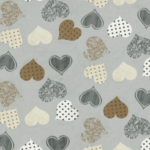Textiles français WINTER HEARTS designer fabric 100% Cotton 160 cm wide (Grey) - Picture 2 of 5