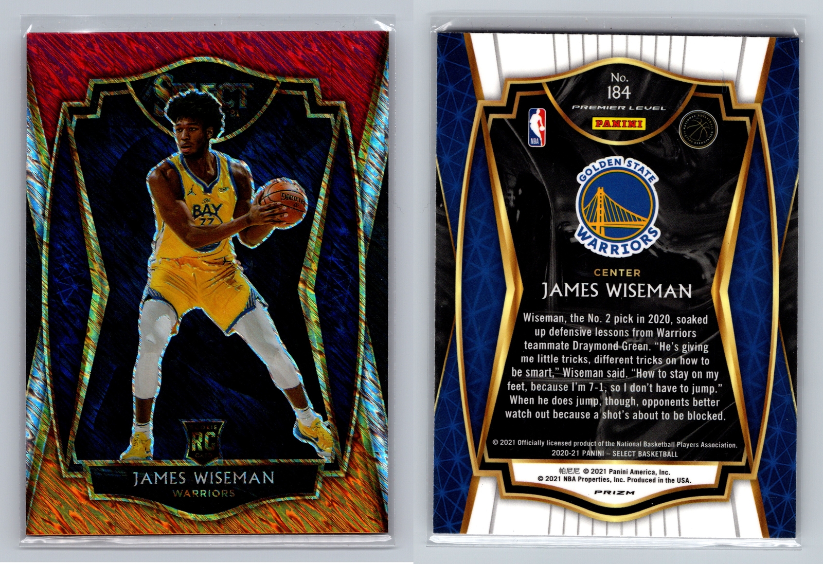 2020-21 Panini Select #184 James Wiseman Red White Orange Shimmer