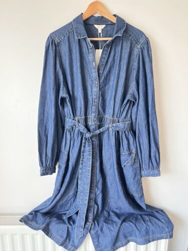 Per Una Marks and spencer M&S Denim Collared Midi Utility Shirt Dress Size 16 - Picture 7 of 10