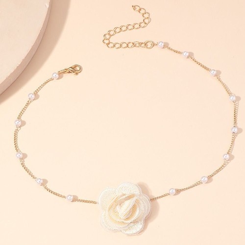 Adjustable Rose Flower Choker Pearls Collarbone Chain for Wedding Party - Picture 3 of 8