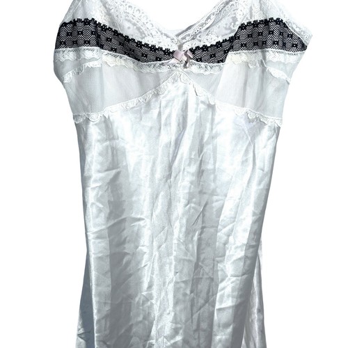Jonquil by Diane Samandi Olivia Silky Chemise Slip Ivory Black Lace Negligee L - Picture 4 of 7