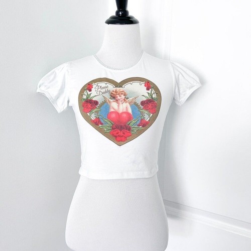 Sugar Thrillz "Please Daddy" Cherub Cropped Graphic Baby Tee Tshirt