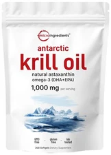 Ingredients Antarctic Krill Oil Supplement, 1000mg Per Serving 300 Soft-Gels NEW