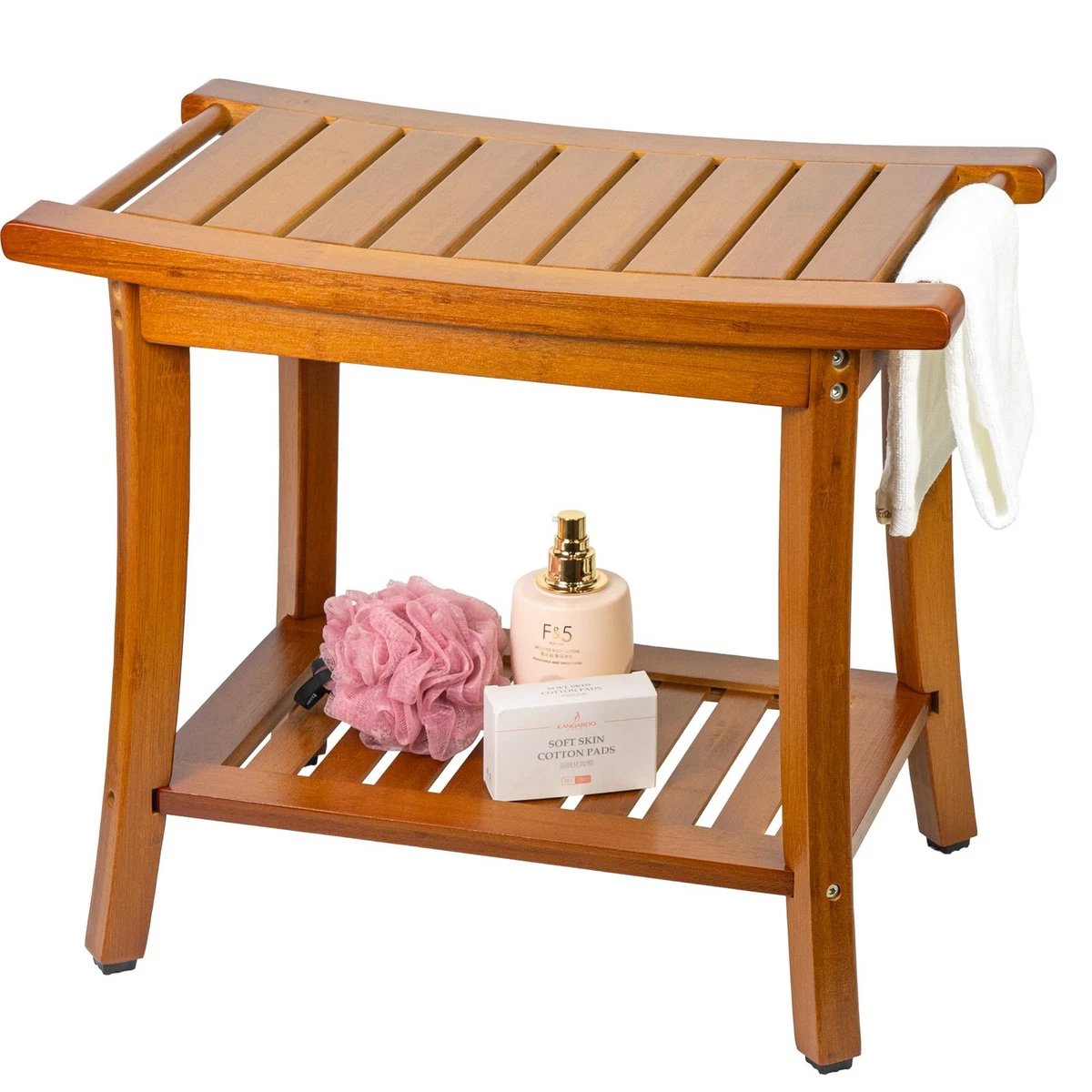 GOIOOIA Sgabello Da Doccia Angolare In Acrilico Trasparente, 29x29x36.5 Cm, Con Ripiano, Resistente E Antiscivolo, Per Rasatura Gambe E Riporre Oggetti - 2