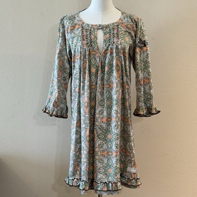 Odd Molly Paisley Boho Tunic Dress 3 (L) Portugal Embroidered Ruffle Festival