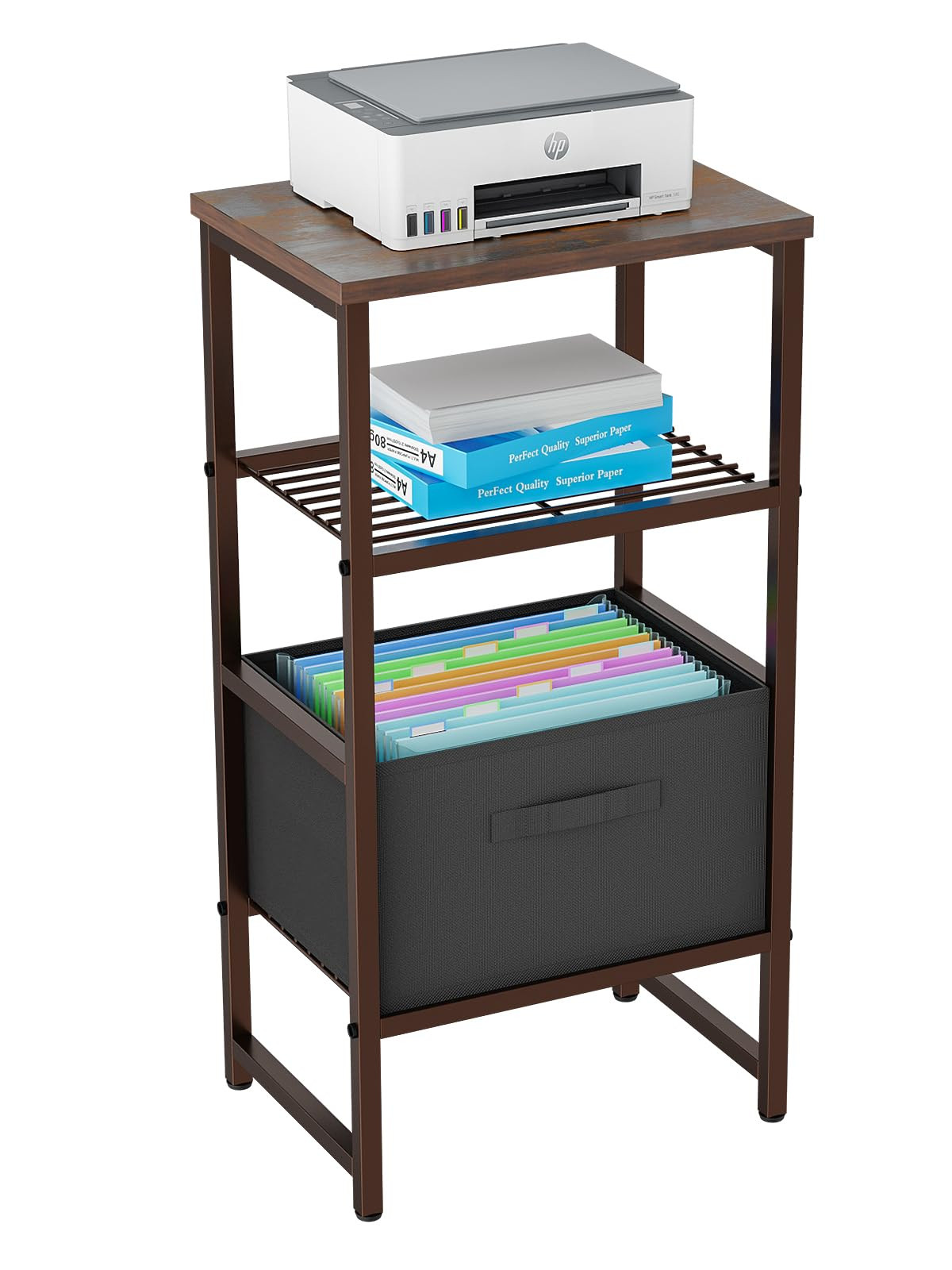 Printer Stand with Drawer Storage, 3 Tier - Heavy Duty Metal Shelving Unit wi...-image