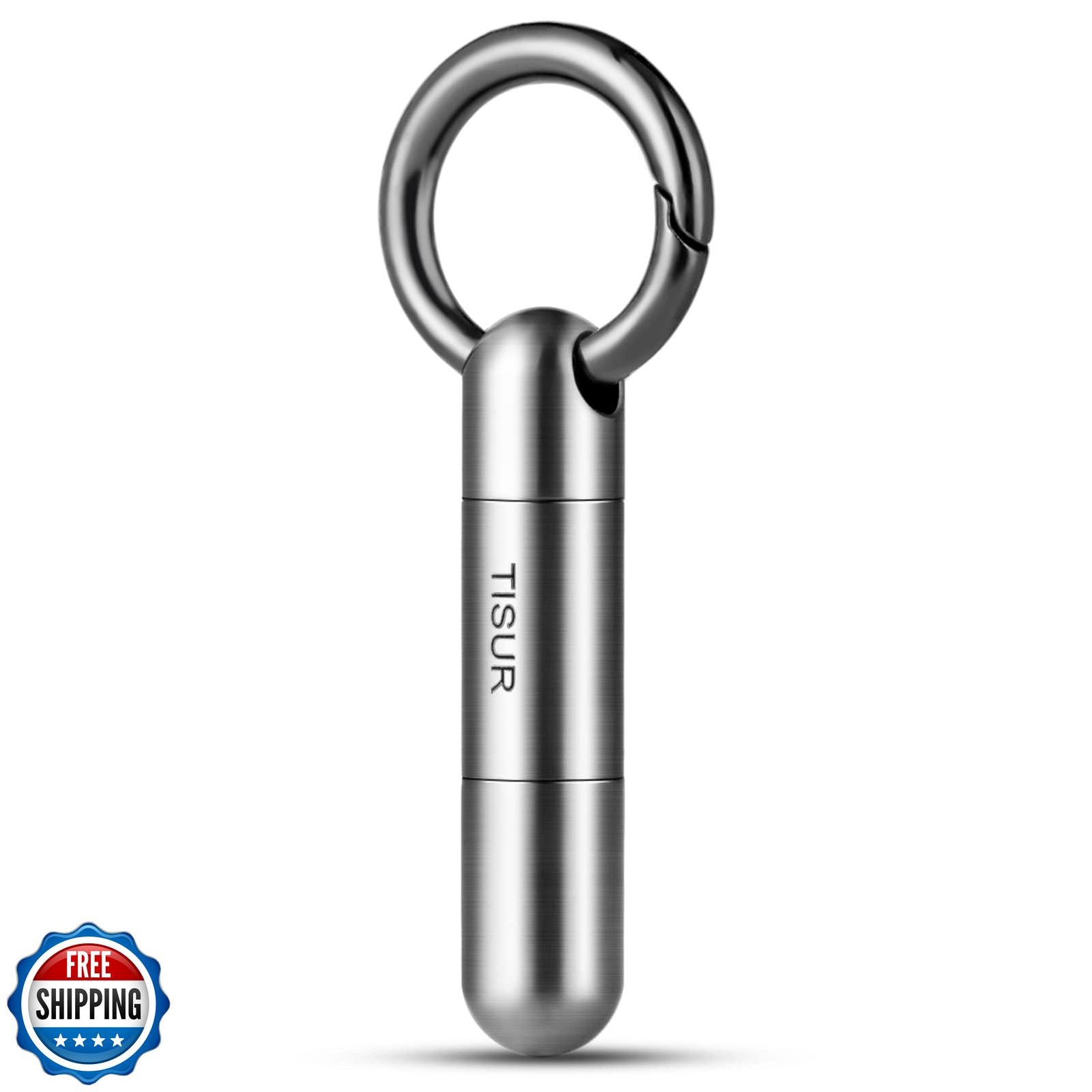 TISUR Small Keychain Pill Holder, Titanium Pill Case Waterproof Pill Fob for 
