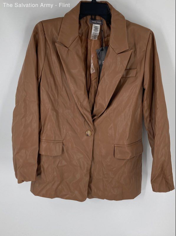 Sans Souci Womens Brown Cotton Blend Long Sleeve Single-Breasted Blazer Size S