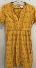 Madewell Scalloped Eyelet Midi Dress Size 12 Mustard Yellow Short Sleeve Dress