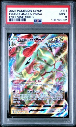 2021 POKEMON SWORD & SHIELD EVOLVING SKIES #111 FULL ART/RAYQUAZA VMAX PSA 9