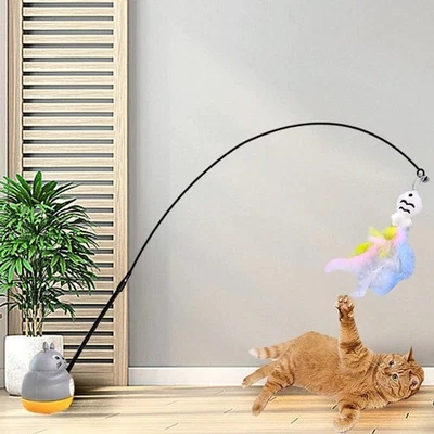 Cat Kitten Toy Feather Wand Stick Cat Teaser Dangle Bell Interactive Play Toys