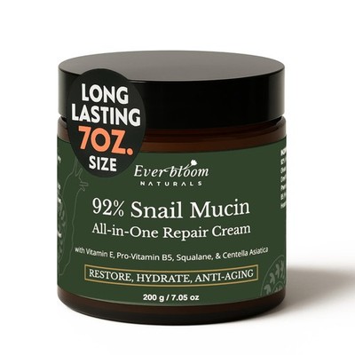 92% Snail Mucin Moisturizer Cream Large 7oz with CICA, Squalane & , Hydrating...