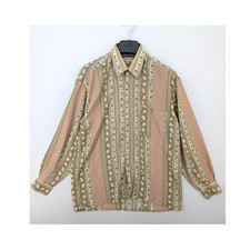 Vintage Fox Company Floral Stripe Button Shirt Pink Tan Oversized 70s Style