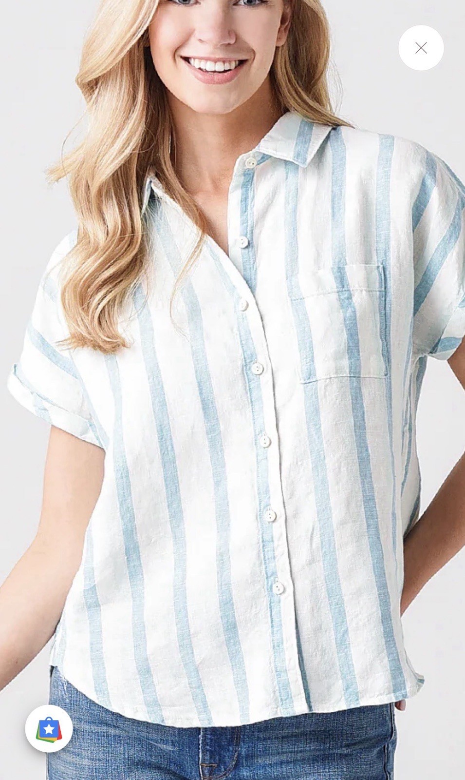 Faherty Avery Linen Button Down Striped Blouse Si… - image 1