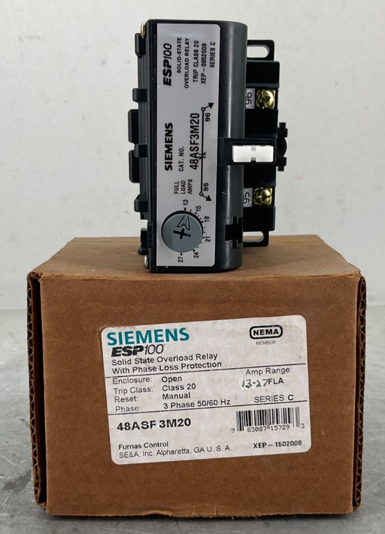 SIEMENS 48ASF3M20 OVERLOAD RELAY 13-27 FLA OPEN 3PH ESP100 NEW